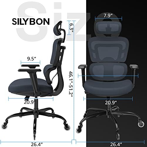 Ергономичен Офис стол - Сетчатое Офис стол с Висока облегалка, Работно кресло на колела, Въртящо се кресло за мениджъри, Компютърен стол с 3D Регулируем подлакътник,