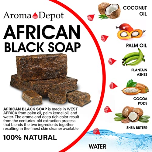 Aroma Depot Сурово африкански черен сапун 8 унция на сурово естествен сапун за лечение на акне, екзема, псориазис, премахване на