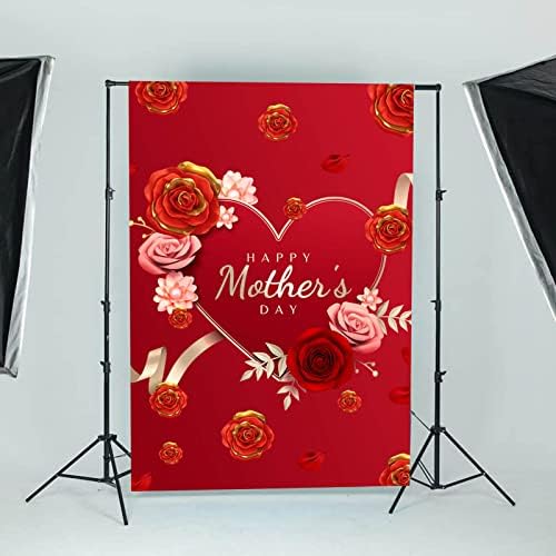 MAQTT 72x60in Честит Ден на Майката Фонове Червено Сърце Любов Фон За Снимки Цвете Подпори За фото студио Банер