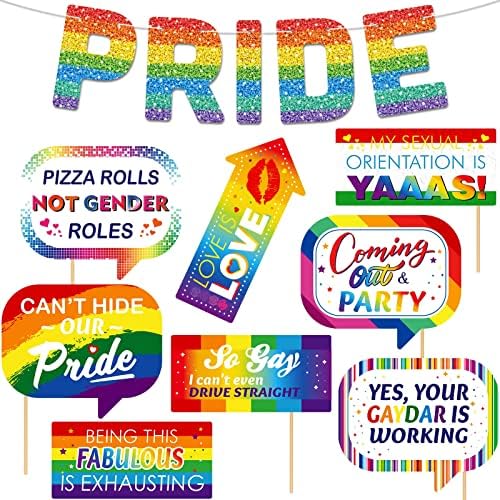 25 Броя Декорации за гей-парад, Дъгата Банер, Подпори за Фотобудки за Дъгова партита, Украси за Гордост, с Преливащи се цветове Деколтета,