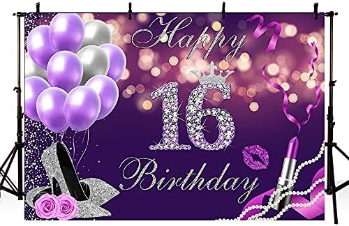 ABLIN 8x6ft Честит 16-ти Рожден Ден на Фона Скъпа 16-годишно Момиче с Лилави Балони Боке Блестящи Сребърни Обувки На Висок Ток с Диамантена