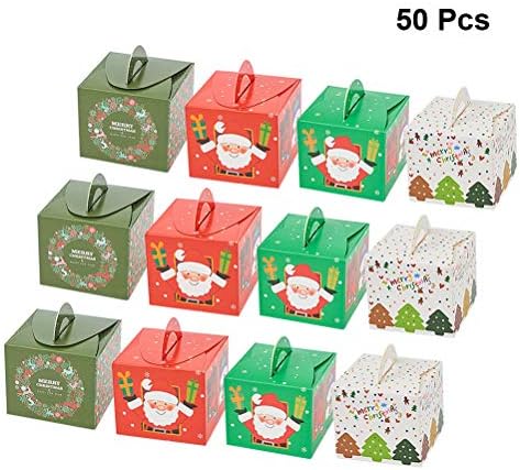 SEWACC 50шт Креативни Коледни Кутии за Ябълки Преносими Коледни Подаръчни Кутии Изискани Кутии За опаковане на бонбони и бисквити (Случаен