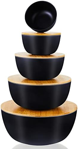 Комплект от 5 Салатниц с капак Обслужването на Чаши от Бамбуково влакно с Капаци за дъска за табла с Различни Размери, Определени