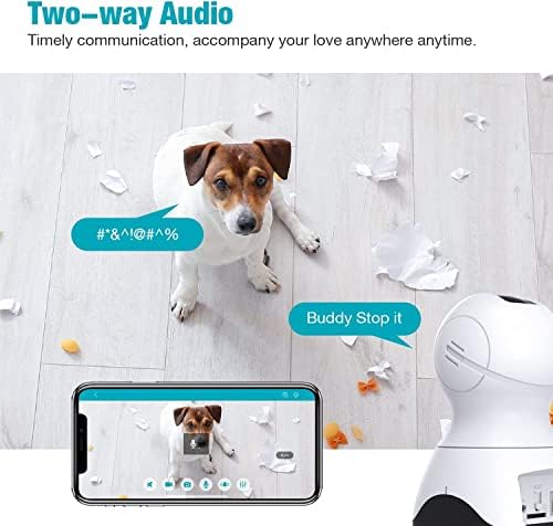 Камера за кучета VIMTAG 1080P, следи бебето, WiFi, Камера за домашни любимци с функция за завъртане/Наклон/Увеличение, детекция на движение/звук, 2 Начина аудио, IR за Нощно Ви