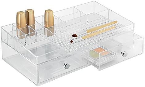 InterDesign Drawers Caja против compartimentos | Caja de maquillaje против 2 cajones y 15 compartimentos | Organizador de maquillaje