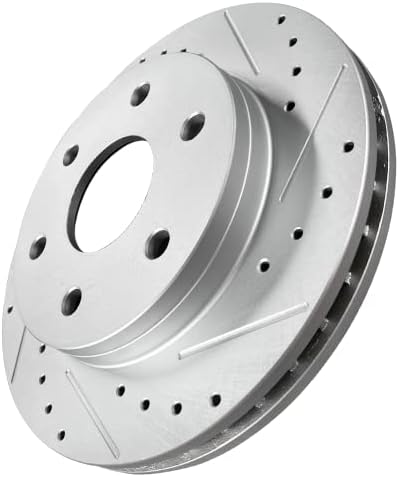 Ротори на дискови спирачки с прорези WEIZE + Комплект керамични спирачни накладки, Съвместим с 99-06 Chevrolet Silverado 1500