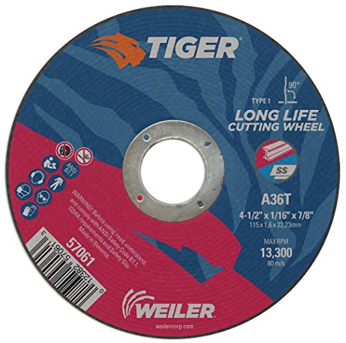 Отрезной кръг на Weiler 57061 Тигър 4-1 / 2 дебелина 1/16 инча, Тип 1, A36T, 7/8 A. H. (опаковка по 25 парчета)