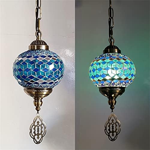 TJLSS Мозаечни Висящи лампи Турското Ретро Осветление Бар Ресторант Прозрачен Бар, Средиземноморски окачен лампа (Цвят: E, Размер: