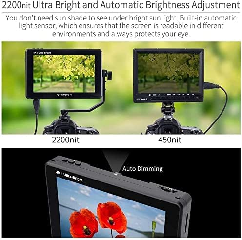 FEELWORLD LUT7S 7 Инча 2200 гнида 3D LUT Сензорен екран, HDMI, 3G-SDI 4 КЪМ HDMI Вход/изход Full HD 1920x1200, IPS-рефлексен Фотоапарат Поле Монитор с форма на вълна пълна батерия, зарядно устройс?