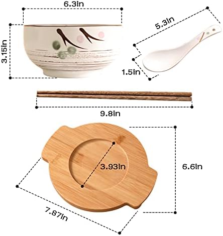Купа за японската кухня YingXue (6,3 3,15 инча) с Дървен капак, Суповой лъжица, Дървени Пръчици за хранене, Бамбуковым Тава, Керамични купата