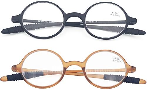 2 Опаковане на кръгли леки очила за четене, Гъвкави (от еластична пластмаса), за четене, за мъже и Жени от Mcoorn (1 черен и 1 кафяв, 1,00 диоптър)
