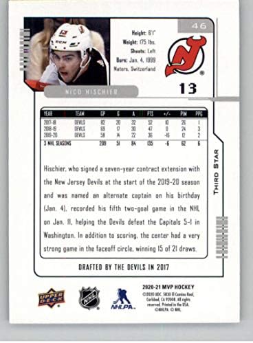 2020-21 за MVP на горната част на палубата, на 20-та годишнина Третата звезда №46 Нико Хишиер, Хокейна карта Ню Джърси Дэвилз в НХЛ