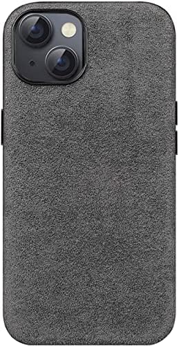 Задната част на кутията на телефона SAAWEE за Apple iPhone 13 Mini (2021) 5.4 инча Отвътре и отвън От материал Alcantara Калъф [Защита на екрана и камера] (Цвят: сив)