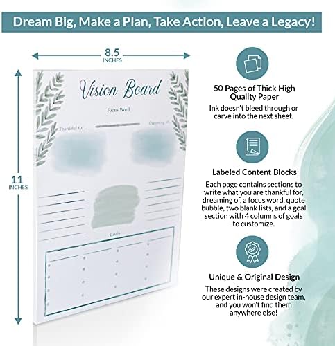 Бележник Vision Board - Дневник със списък на нещата с размер 8,5 x11 и с обем 50 страници. Аксесоари за Vision Board - Симпатичен Настолен