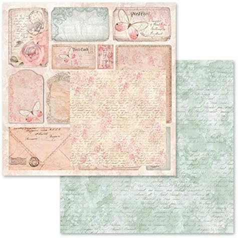 Двупосочен Хартиен бележник Stamperia Intl -Потертая Роза, 30,5 x 30,5 (12 x 12), Многоцветен
