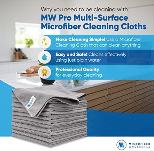 Кърпички за почистване от микрофибър MW Pro (12 пакети) | Размер 16 x 16 | Универсални Кърпи от микрофибър - За почистване и избърсване на прах, полиране, скрабирования, Погл
