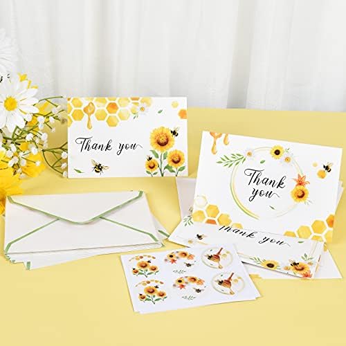 Пощенска картичка с благодарност Пчелите - 24 Комплект Картички с благодарност Семки и Конвертами за деца, Поздравителни