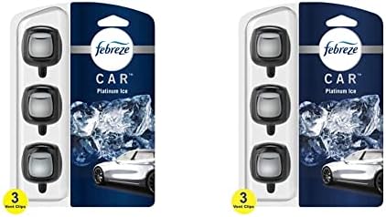 Автомобилни ароматизатори Febreze, Аромат Platinum Ice, Средство за отстраняване на силна миризма, Скоби за въздуховода на превозното средство (3 броя) (опаковка от 2 броя)