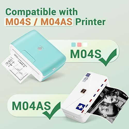 Безжичен Портативен принтер Phomemo M04S - Термопринтер, Принтер за Етикети Самозалепващи се Прозрачни Термобумагой за мини принтер Phomemo M04S/M04AS Bluetooth, Черен в прозрачен, 11