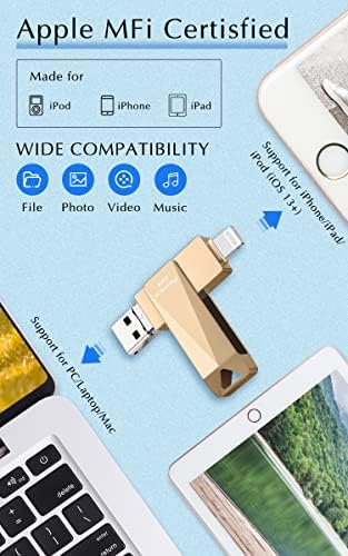 Стик със снимка на 256 GB за iPhone, USB устройство със сертификат за Apple Пфи за флаш iPhone, Преносим твърд диск на iPhone-Memory-Stick