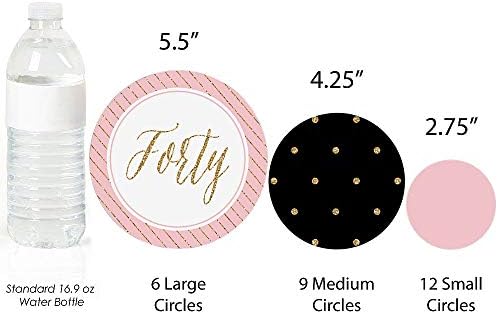 Голяма точка щастие, Шик 40-ти рожден ден - Розово, Черно и злато - Конфети във формата на гигантски кръг за парти по случай