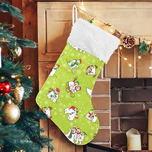 Коледни Чорапи ALAZA Снежен човек на Зелен фон с Снежинками Класически Персонализирани Големи Чулочные Украса за Семейни Тържества,