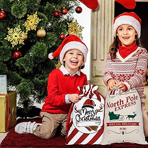 Коледни Торбички Дядо Коледа Подаръчни Торбички на Дядо Коледа, Холщовые чанти с завязками на Коледа, Много Големи торби за Многократна