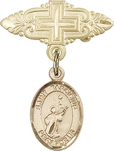 Детски икона Jewels Мания за талисман на Светия Тарцисия и игла за бейджа с Кръст | Детски икона от 14-каратово злато с