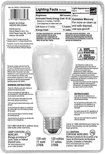 Крушка EcoSmart с мощност 50 W, Еквивалентна 2700K R20 с регулируема яркост на CFL, Нежно-Бяла