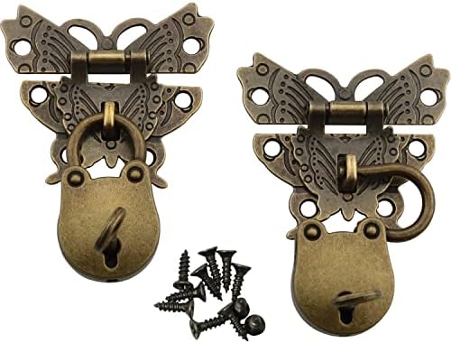 DGBRSM Комплект от 2 Ключалки-пеперуди с Винтове и Мини-Замочком в Старинен Стил с Ключовете за Малки Дървени Шкатулок за Бижута,