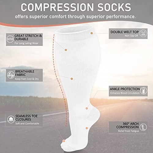 Diu Life, 3 Чифта Компрессионных Чорапи Голям размер за жени и Мъже, Широки до Прасците 20-30 мм hg.ст., Много Големи,