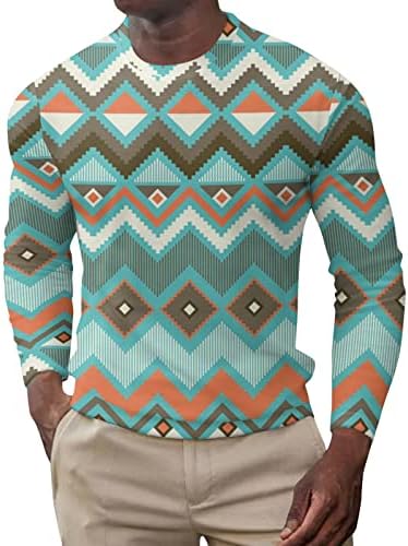 ZDDO Реколта Блузи за мъже, Есенни Тениски с дълъг Ръкав в Ретро стил с Геометричен принтом на Ацтеките в стил Бохо, Панталони, Спортни