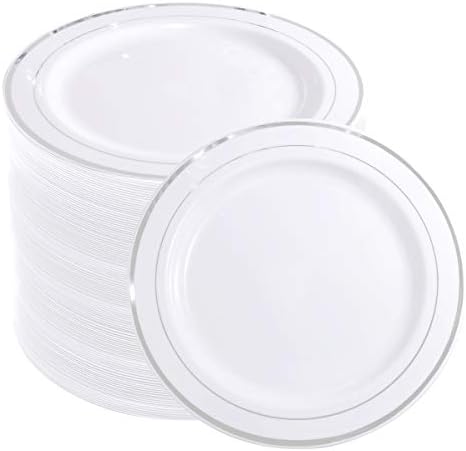 WELLIFE 144 Сребърни Пластмасови Десертни чинии, 7,5 цолови за Еднократна употреба Маруля Чинии, Висококачествени Бели Чинии за