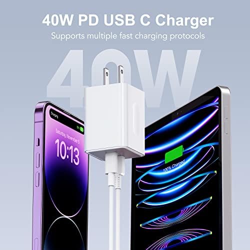 【Новост 2023 година】 Стенно зарядно 40 W USB-C, [сертифицирано ПФИ] Двоен адаптер за бързо зареждане 20 W PD 3.0 USB Type