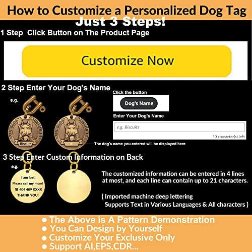 Идентификационни етикети за кучета от плътен Месинг с буквенной Гравиране, 3D Релефни цифри Отпред, Потребителски текст с Лазерно Гравиран Отзад, Лични тагове за ма