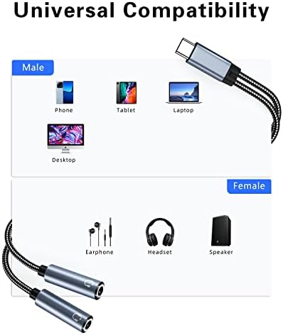 USB C до двойно гнездо за слушалки 3.5 мм Aux Audio, Адаптер Type C до двойно гнездо за слушалки 3.5 мм Aux вход, Съвместим с Pixel
