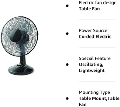PELONIS Черен 12 Осцилиращ настолен вентилатор 3 скорости на FT30-8MBB за дома и офиса с безшумна работа (актуализиран) (12,