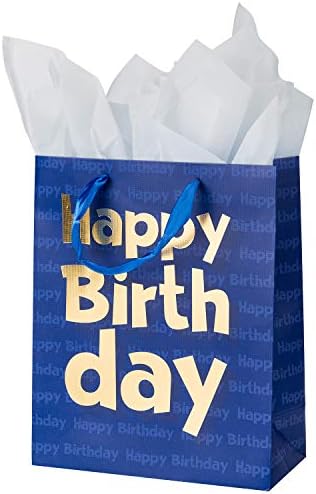 Подаръчни пакети Loveinside от хартия със Златен метален принтом Честит рожден ден, Подарък пакети среден размер на рождения си Ден
