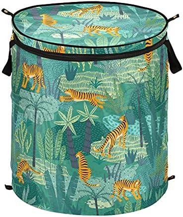 Кошница за дрехи Тайгърс Tropical Jungle Pop Up с Капак, Сгъваема Кошница За Съхранение, Сгъваема Чанта за Дрехи за Къмпинг,