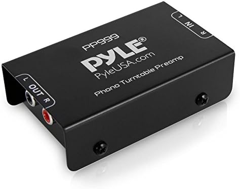 Предусилвател за плеър Pyle Phono - Мини електронен стереофоничен предусилвател за фонограф с ниско ниво на шум, работещ от адаптер