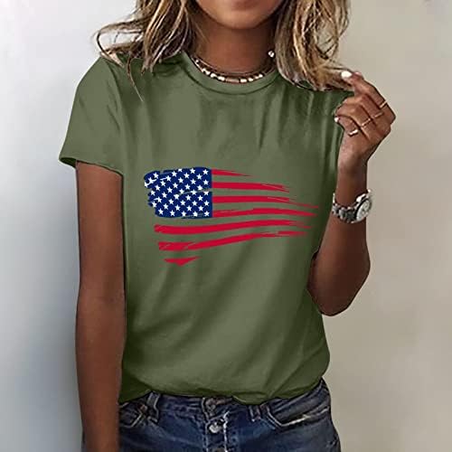 Дамска Риза с дълъг ръкав, Риза Ден на Независимостта, Женски Графични Тениски за Жени, в началото на с Кръгло Деколте и Къс