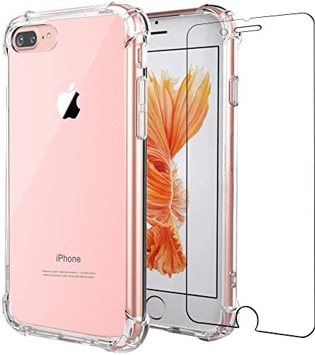 Folmeikat е Съвместим с калъф за iPhone 8 Плюс калъф за iPhone 7 Plus/ iPhone 6 Plus / Plus 6s, защитно фолио за екрана, тънка амортизация, подсилена ъгъл, мек силикон прозрачен калъф от TPU 5,5 (