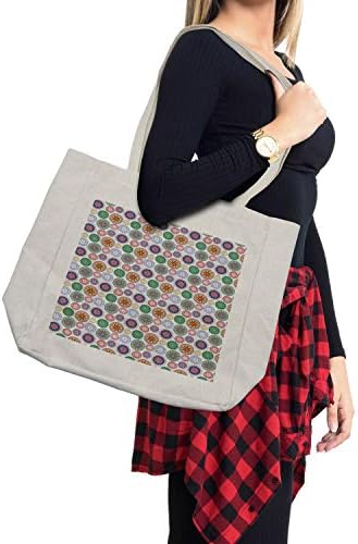 Пазарска чанта Ambesonne Мандала, Украсени с различни Флорални мотиви в кръгли модели, Източна Абстракция, Дългогодишна Множество чанта
