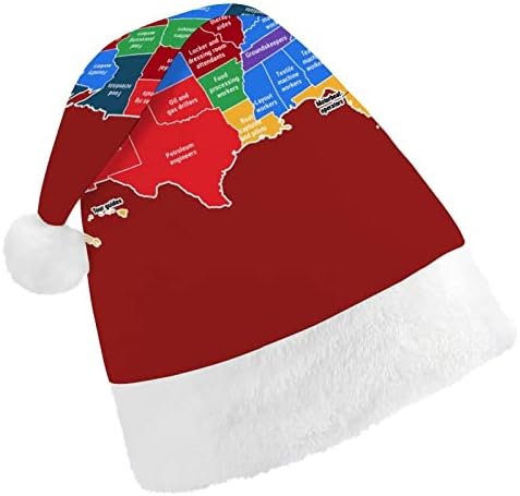 Коледна шапка с карта на Америка, шапка на Дядо Коледа за възрастни Унисекс, комфортна класическа коледна шапка за коледно парти, празник