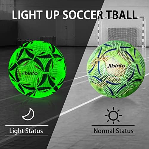 JibInfo Футболна топка с подсветка, Размер 5, Светещи в Тъмното Футболни Топки, Светещи Футболни топки за Дневни и нощни игри и Тренировъчни