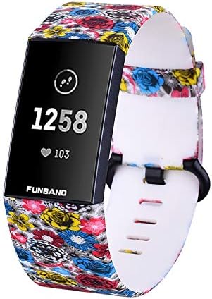 Гривна FunBand, Съвместим с джапанки Fitbit Charge 3/Charge 4, Уникален Елегантен Мек Силиконов Спортен Регулируем Взаимозаменяеми гривна