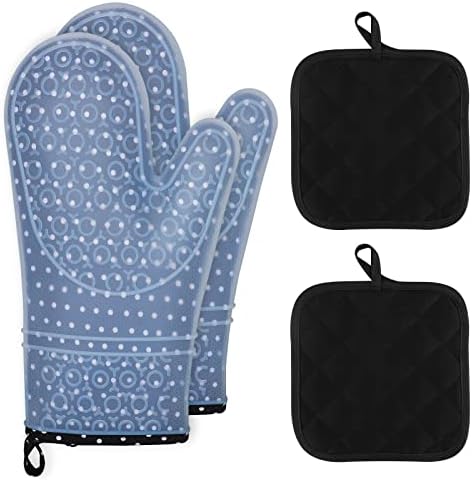 Набор от прихваток и Прихваткодержателей HOUMESO 4 бр., Силиконови Топлоустойчиви кухненски ръкавици за фурна при температура