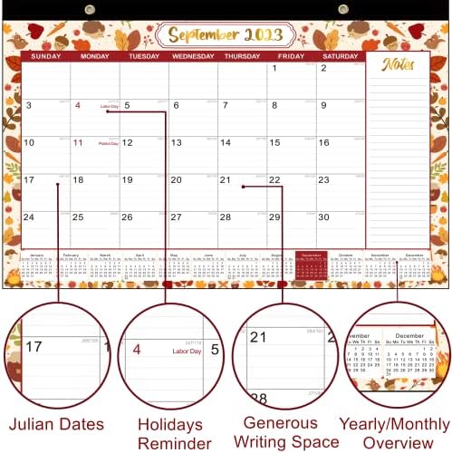 Настолен календар на 2023-2024 години, Голям настолен / Стенен календар за 18 месеца, 17 x 11,5, с юли 2023 до декември 2024 г., Плътна
