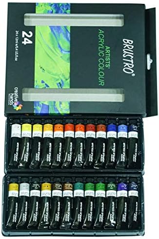 Комплект акрилни бои BRUSTRO от 24 цветни тюбиков обем 12 мл, 200 безплатно gsm artist journal A5 идеален за акрил, акварел