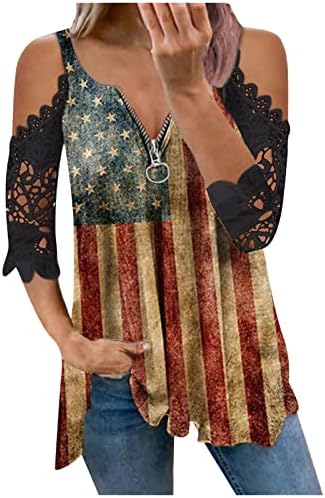 Топ За Момичета Лято Есен Облекло Y2K С Къс Ръкав, Завързана Памук Топ с Образа на Американския Флаг, Тениска с Цип за Жени Q3 Q3